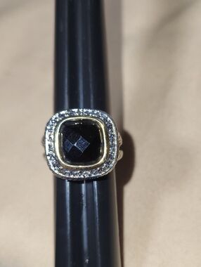 Brighton Sz 6 3/4 Black Stone Halo Ring with Sparkling Accent Stones. Preloved